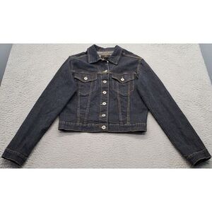 Buffalo Jeans Trucker Jacket Women's M Black Denim Crop Jersy Shore Button Front